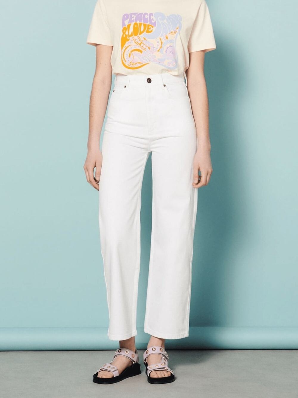 Sandro Paris Women’s White Blanc Denim High Waisted Straight Leg Jeans Size 36